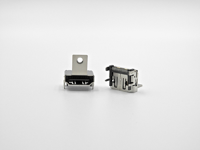 HDMI-19 PIN, R/A, SMT type, with Flange, H=7.3mm