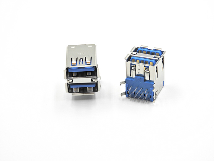 Dual USB 3.2 (Gen1) A type, 18 pin, R/A, Receptacle, DIP type, Short Body