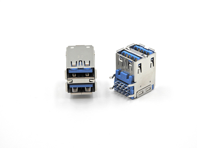 Dual USB 3.2 (Gen1) A type, 18 pin, R/A, Receptacle, DIP type, Standard Body