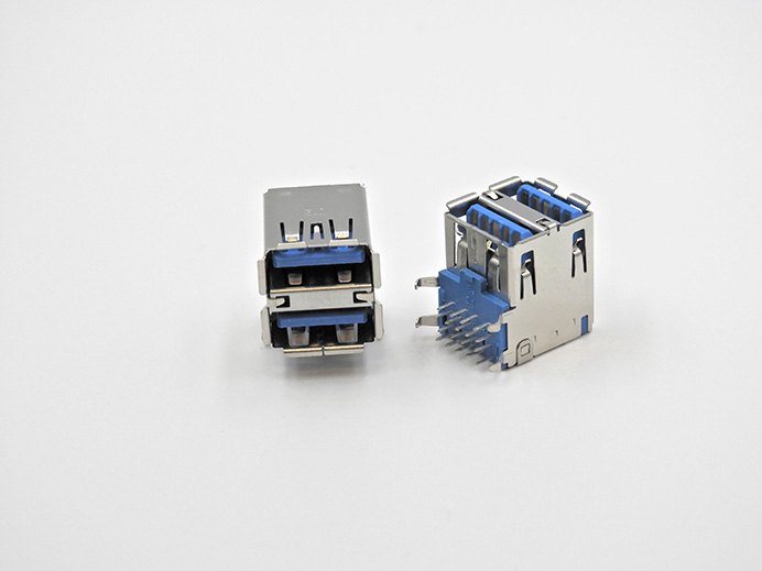 Dual USB 3.2 (Gen2) A type, 18 pin, R/A, Receptacle, DIP type, Short Body